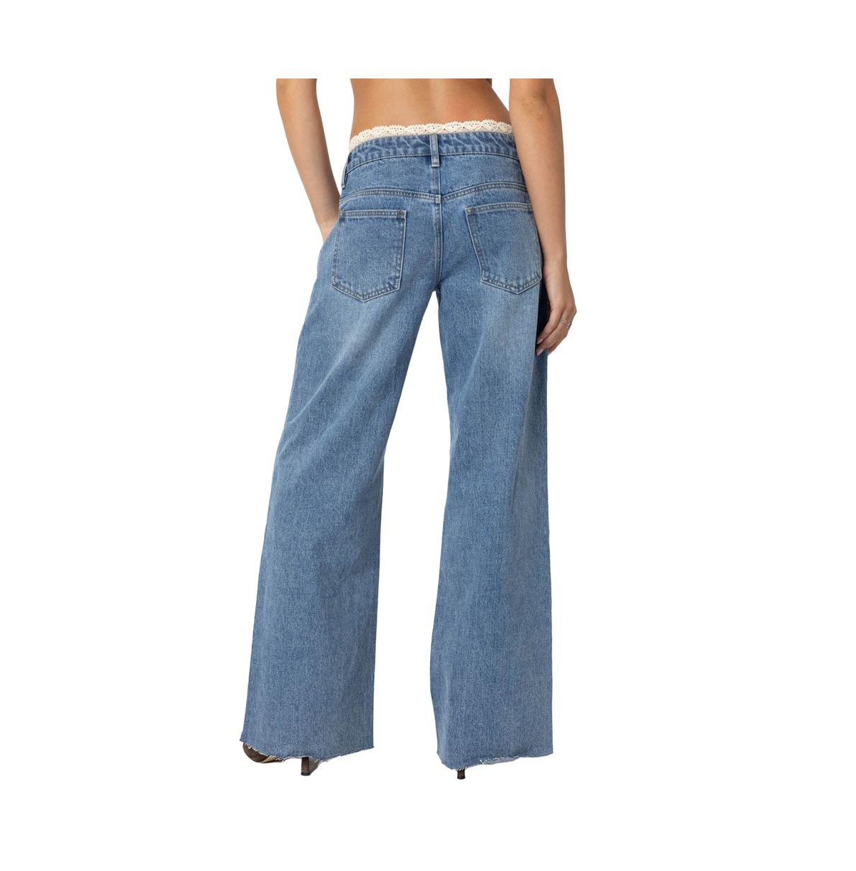 Edikted Women's Karlie Lace Trim Jeans