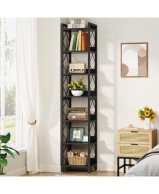 78.7" Extra Tall Narrow Bookshelf, 7-Tier Skinny Bookcase for Small Spaces, Freestanding Corner Storage Organizer for Home Office