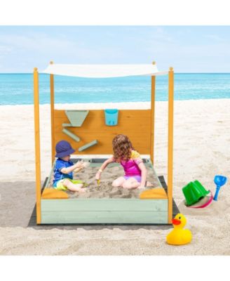 Kids Sandbox with Sand Wall w/ Removable Canopy for Kids 3-8 Years Old