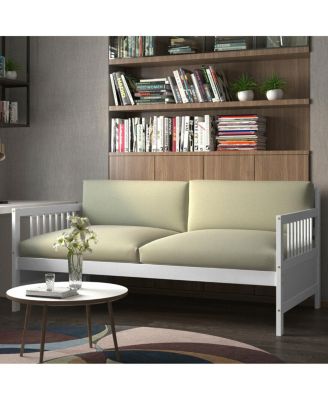 Twin Size Wooden Slats Daybed Frame Support Platform W/Rails Cherry