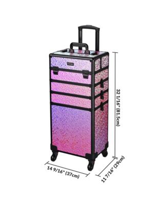 Mermaid Pink 4in1 Rolling Makeup Train Case Cosmetic Organizer Wheel