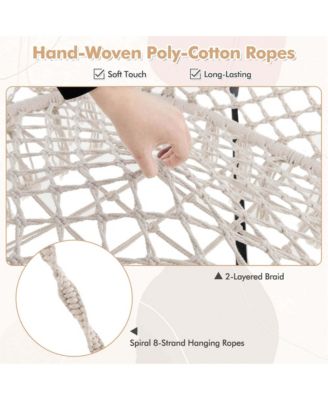 Swing Chair Hand-Woven Rope Hanging Chair with Thick Cushion & Folding Metal Frame