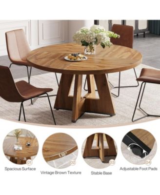 47" Round Wood Dining Table – Farmhouse Kitchen Table for 4 with Wooden Top and Legs