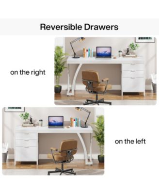 59-Inch Wood Industrial Desk with 3 Drawers &amp;#x2013; Home Office PC Workstation &amp; Study Writing Table with File Storage