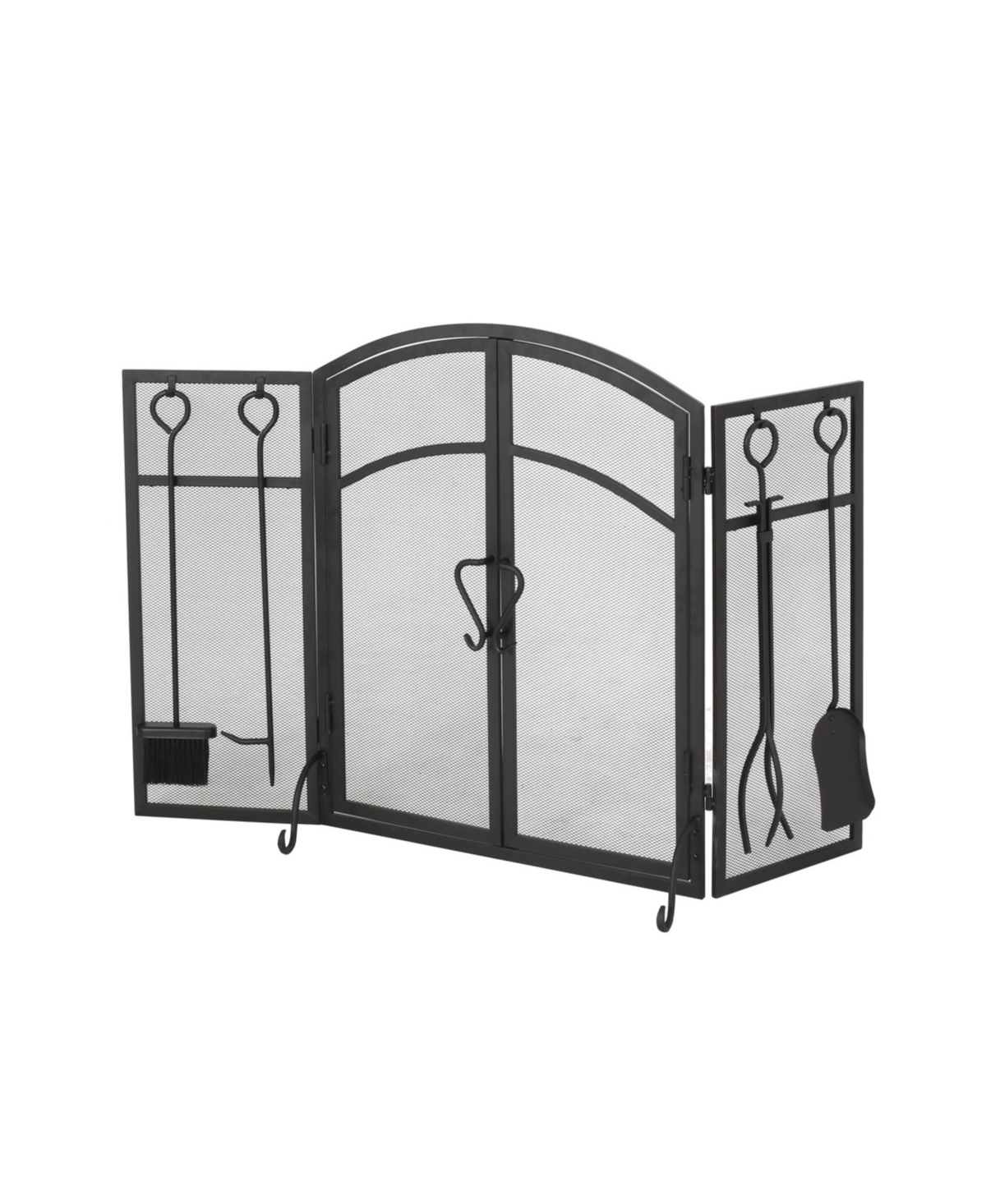 Streamdale FurnitureFolding Fireplace Screen With Doors And Tools - Matte black