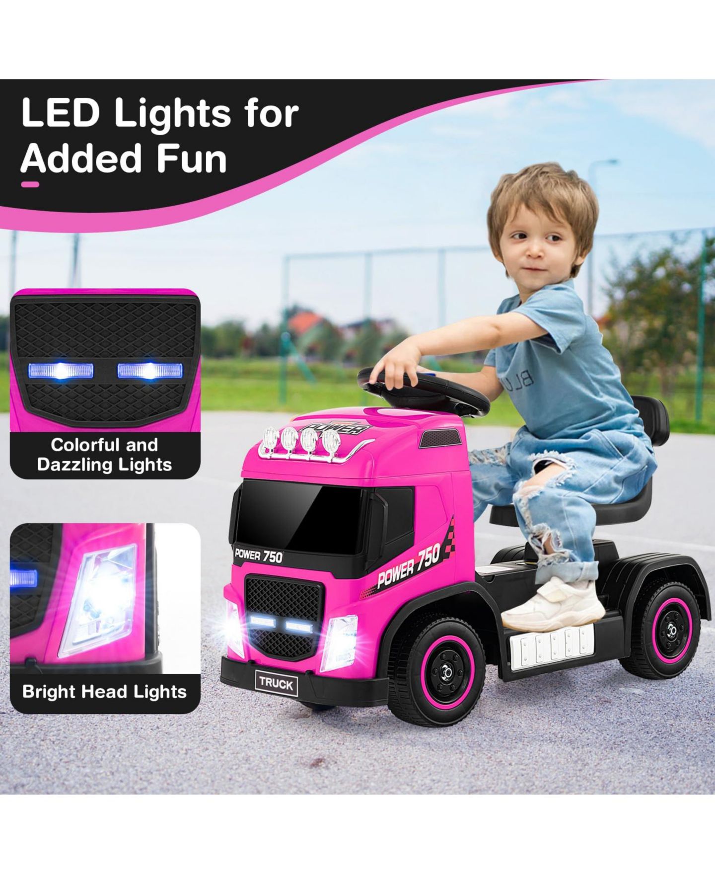 Детская игрушка VEBREDA 6V Electric Ride-On Truck with Height-Adjustable Seat & LED Lights, Ages 3+, цвет: Розовый — фото 2