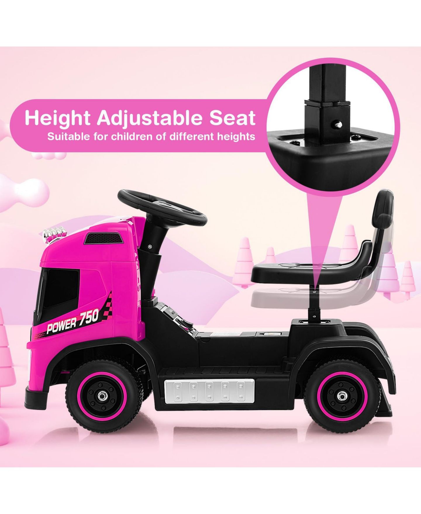 Детская игрушка VEBREDA 6V Electric Ride-On Truck with Height-Adjustable Seat & LED Lights, Ages 3+, цвет: Розовый — фото 6