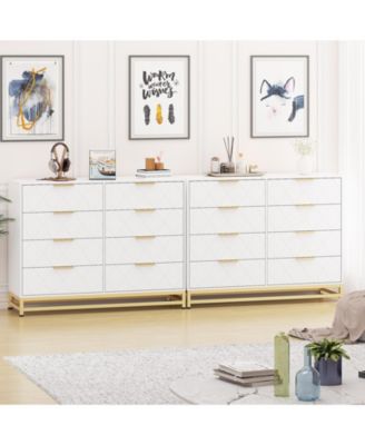 SLifet 8 Drawer Dresser with Metal Handles,Modern Wood Chest of Drawers,Sturdy Frame Bedroom Furniture with Deep Drawers,Anti-Tipping Device, for Closet Hallway,Office, Living Room White_17.75"D x 47.24"W x 36.22"H