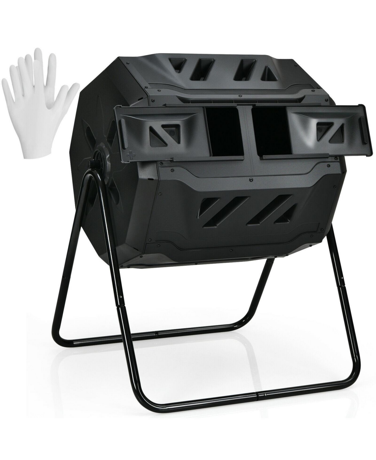 43 Gallon Composting Tumbler Compost Bin with Dual Rotating Chamber - Black