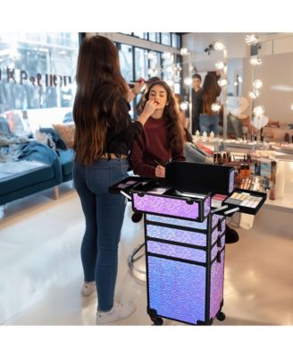 Mermaid Purple 4in1 Rolling Makeup Train Case Cosmetic Organizer Wheel