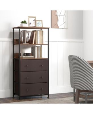 Chest of Fabric Drawer with 3 Folding Fabric Drawers and Anti-tipping Devices-Brown