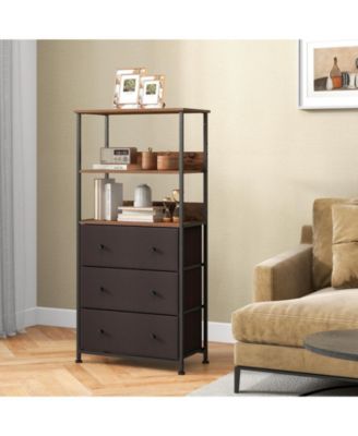 Chest of Fabric Drawer with 3 Folding Fabric Drawers and Anti-tipping Devices-Brown