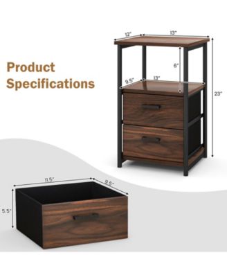 3-Tier Retro Nightstand with 2 Removable Fabric Drawers and Open Shelf-Walnut