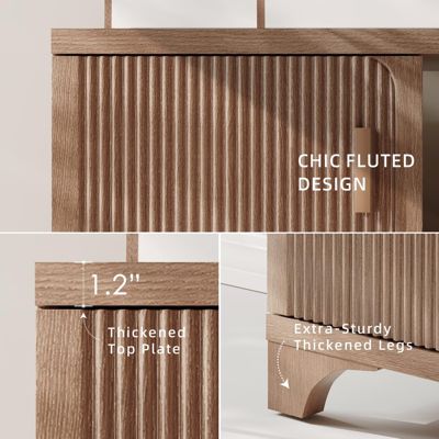 58" Mid Century Modern Fluted TV Stand for 55-65 Inch Television, Media Console with Soft-Close Doors and Storage Shelves