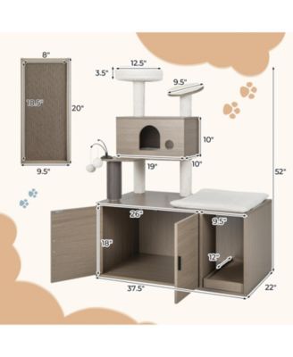 2-in-1 Modern Cat Tower with Litter Box Enclosure for Indoor Cars-Gray