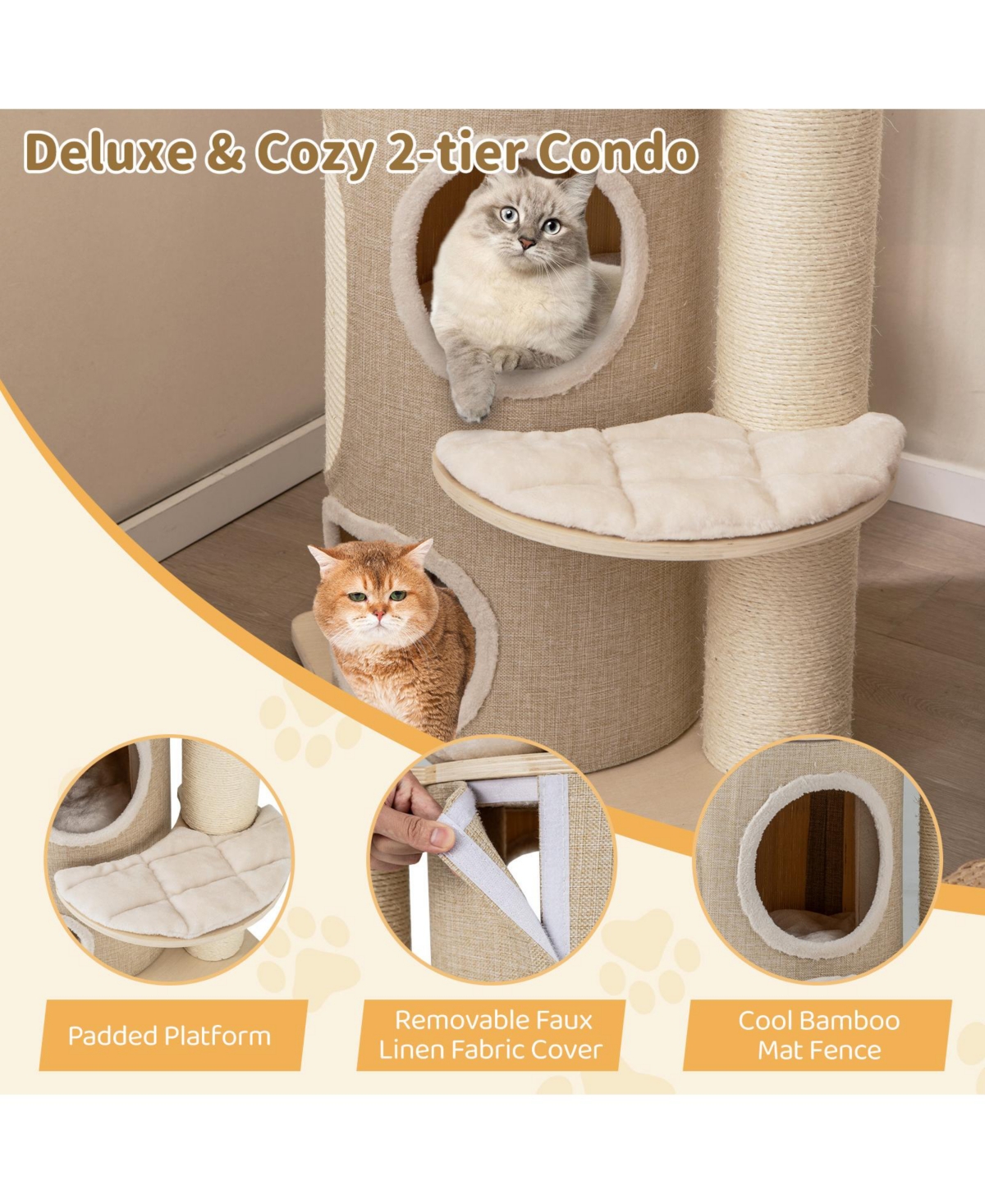 Sugift Inches Cat Tree for Indoor Cats with 2-stoery Condo and Top Perch- Natural