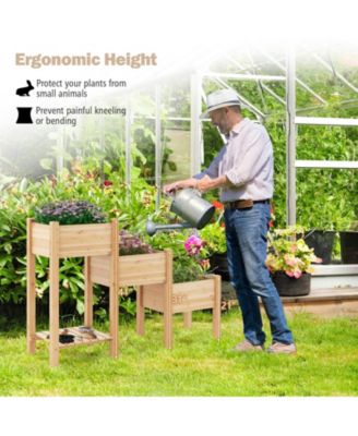 3-Tier Wooden Raised Garden Bed with Open Storage Shelf-Natural