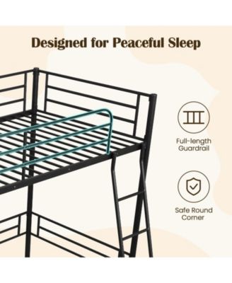 Twin Metal Loft Bed Frame with Ladder and Metal Slats Support-Black