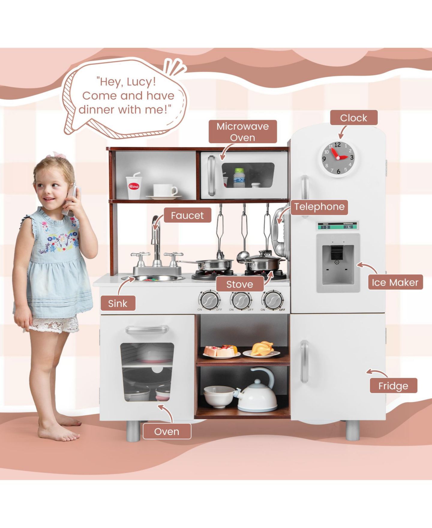 Детский игровой набор VEBREDA Realistic Lights and Sounds Play Kitchen Playset, Ages 3+, цвет: Белый — фото 2