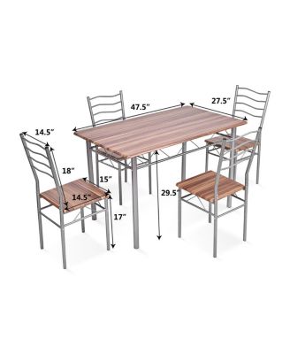 5 Pieces Wood Metal Dining Table Set with 4 Chairs