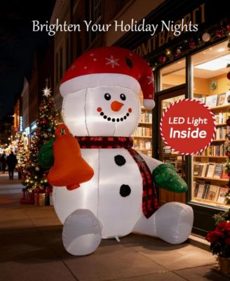 4FT Inflatable Lighted Snowman with Hat and Bell, Christmas Yard Decoration with Built-in LED Lights, Blower, and Stakes