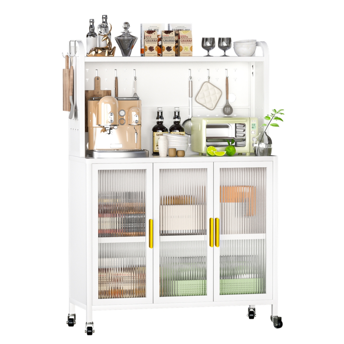 Streamdale Furniture Carbon Steel Kitchen Cabinets, Microwave/Bakers Stand, Storage Shelves, Transparent Door