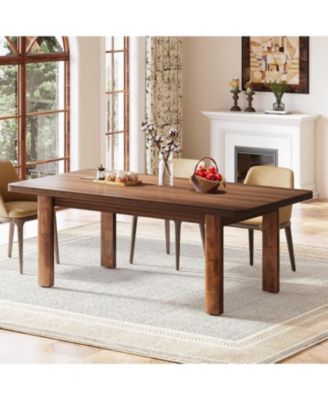 Wood Dining Table for 4-6 People, 63-Inch Farmhouse Kitchen Table with Solid Wood Legs, Rectangular Dinner Table
