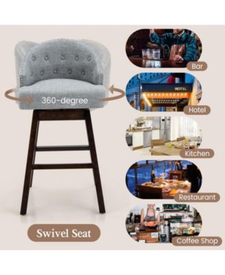 Set of 2 Swivel Bar Stools with Rubber Wood Legs and Padded Back