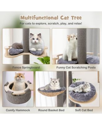 Floor to Ceiling Cat Tree with 93 Inch-107 Inch Adjustable Height-Gray