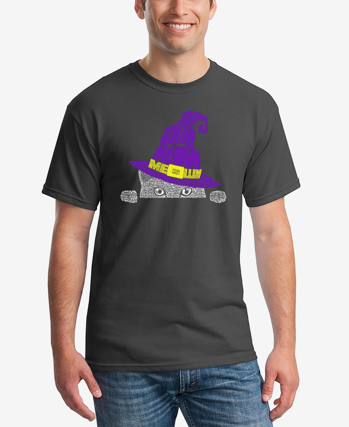 La Pop Art Men's Peeking Witch Cat Word Art T-Shirt