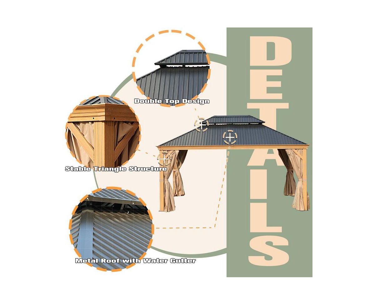 Aoodor 15.84 Ft. W X 11.9 Ft. D Aluminium Patio Gazebo -- Black