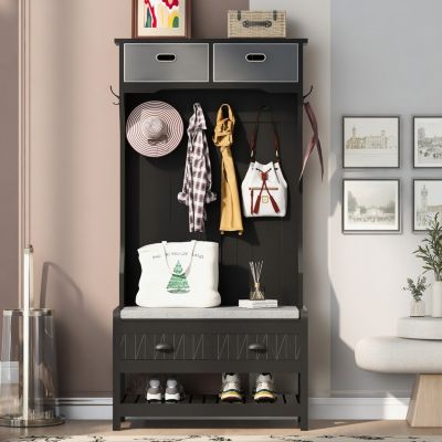 3-in-1 Hall Tree with Hooks, Bench, and Storage