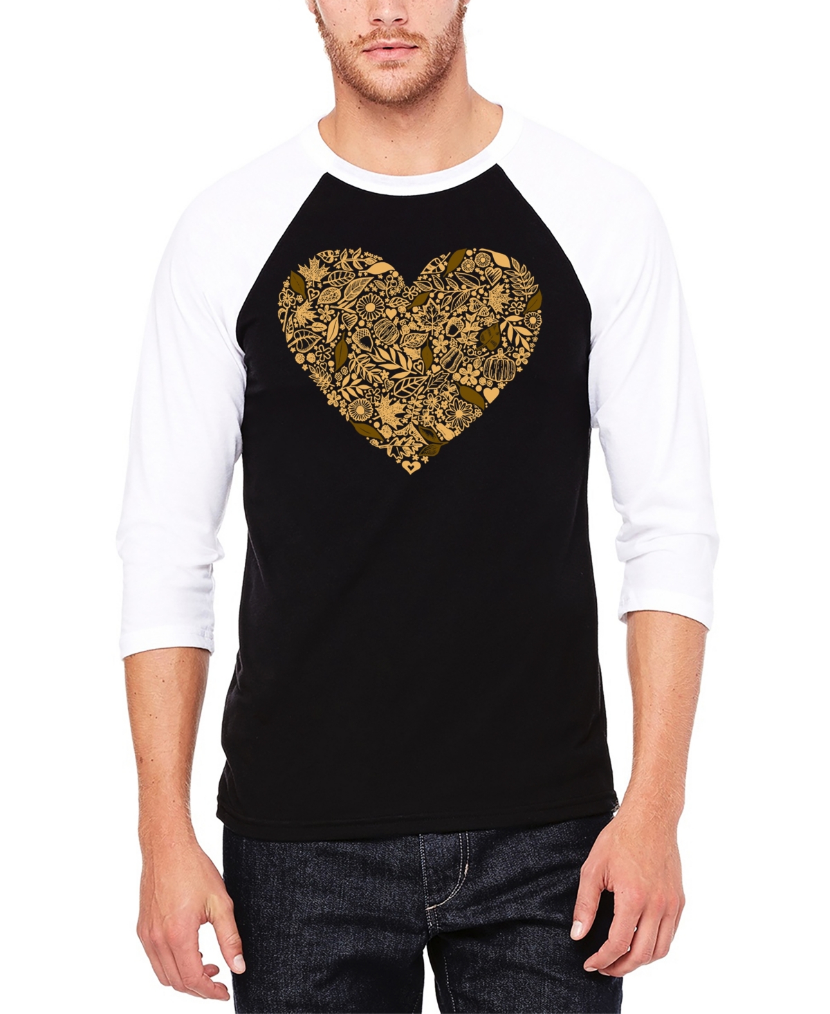 Shop La Pop Art Men's Fall Vibes Raglan Baseball Word Art T-shirt In Black,white
