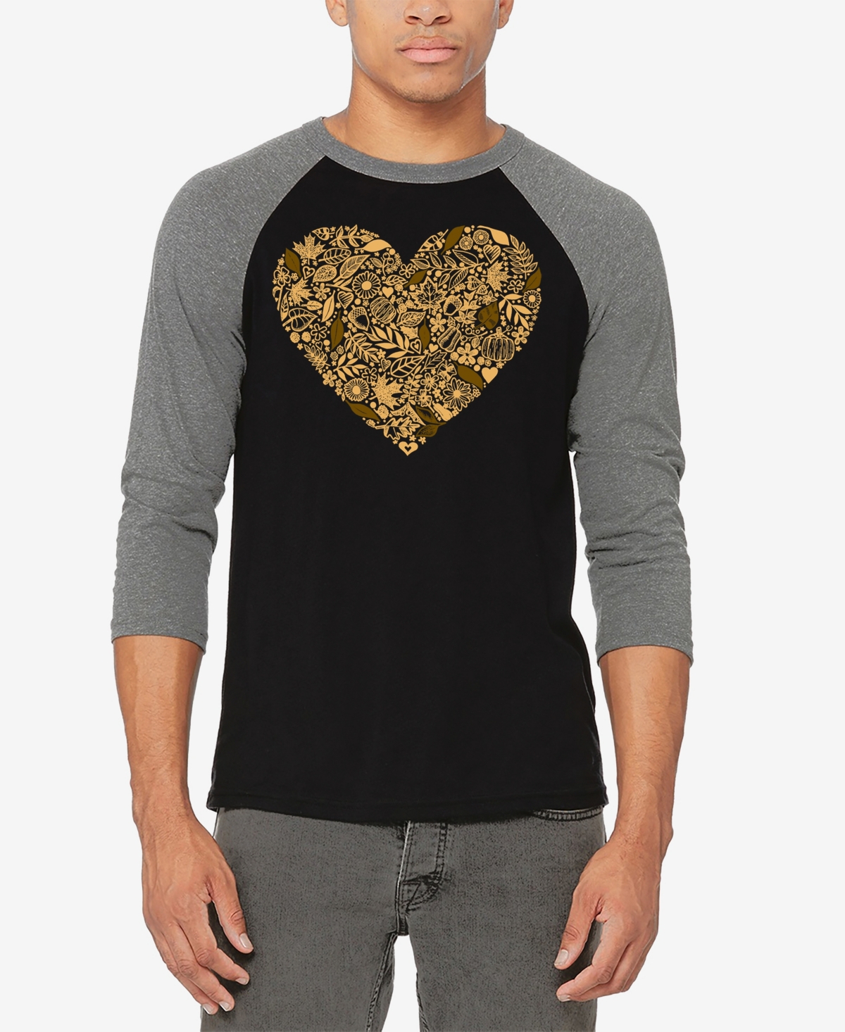La Pop Art Men's Fall Vibes Raglan Baseball Word Art T-shirt In Grey,black