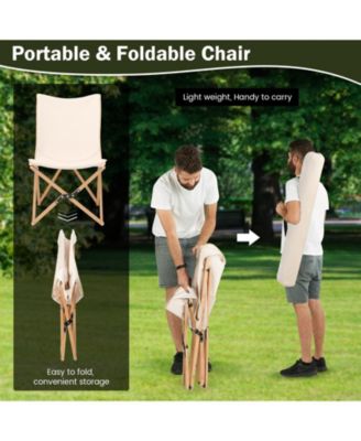 Set of 2 Bamboo Dorm Chair with Storage Pocket for Camping and Fishing-Beige