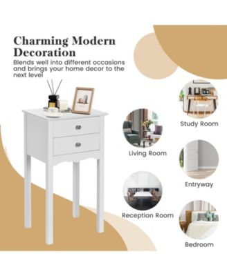 Side Table End Accent Table with 2 Drawers-White