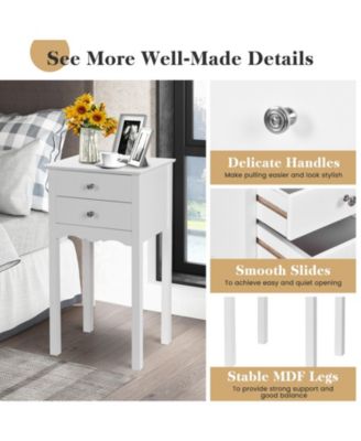 Side Table End Accent Table with 2 Drawers-White
