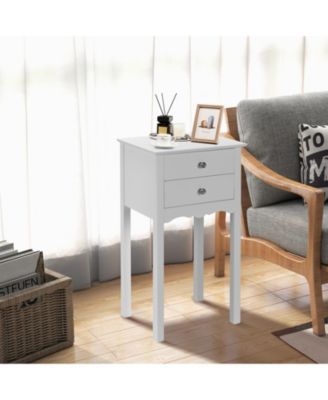 Side Table End Accent Table with 2 Drawers-White