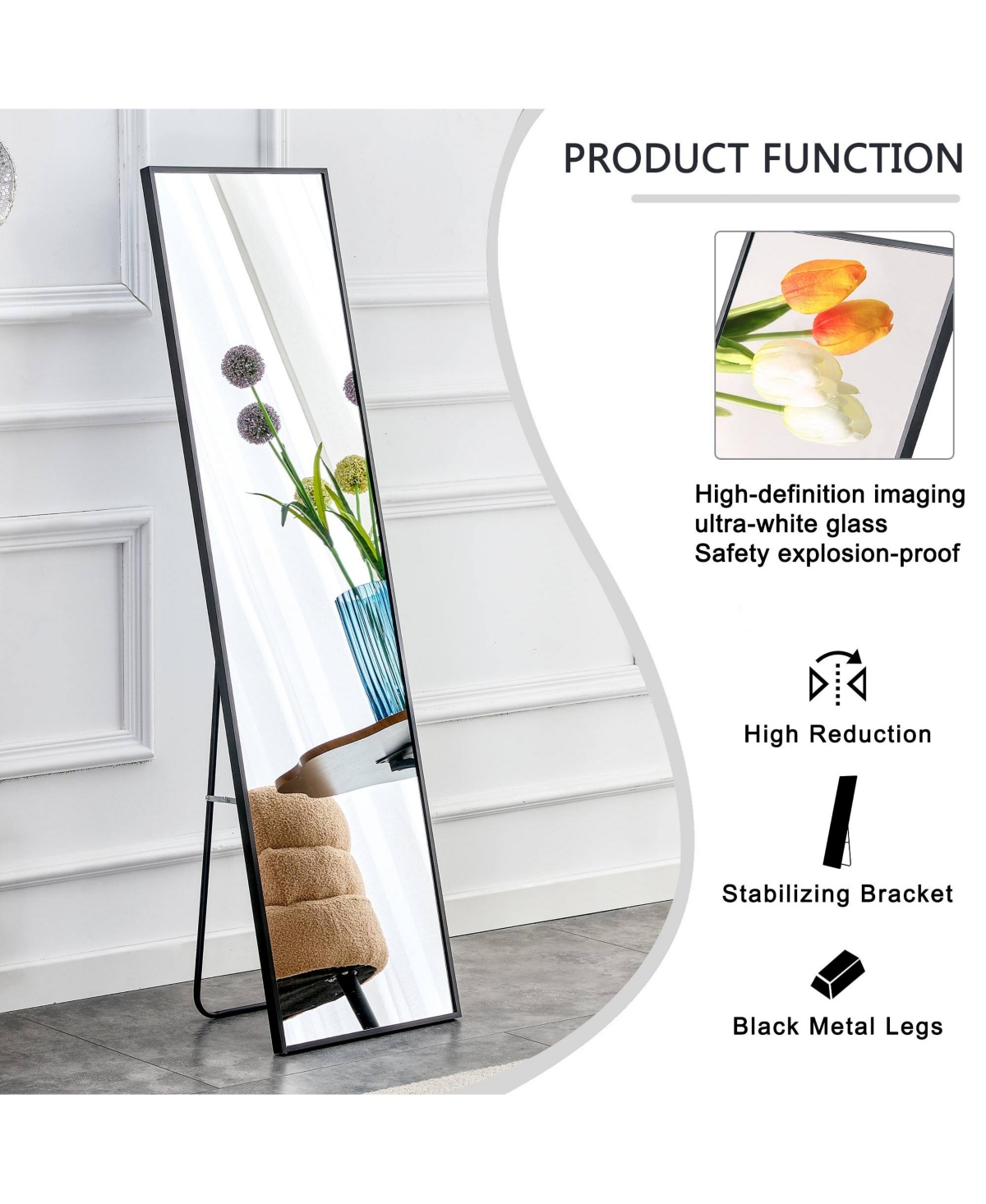 Streamdale Furniture Wall-Mounted Aluminum Alloy Mirror,65