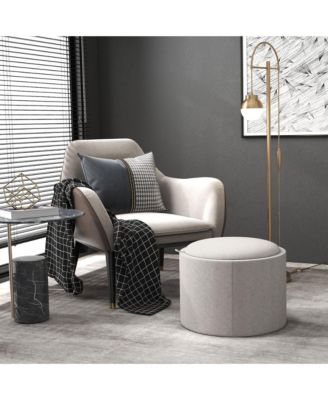 Round Storage Ottoman Coffee Table with Flip Top Tray, Gray