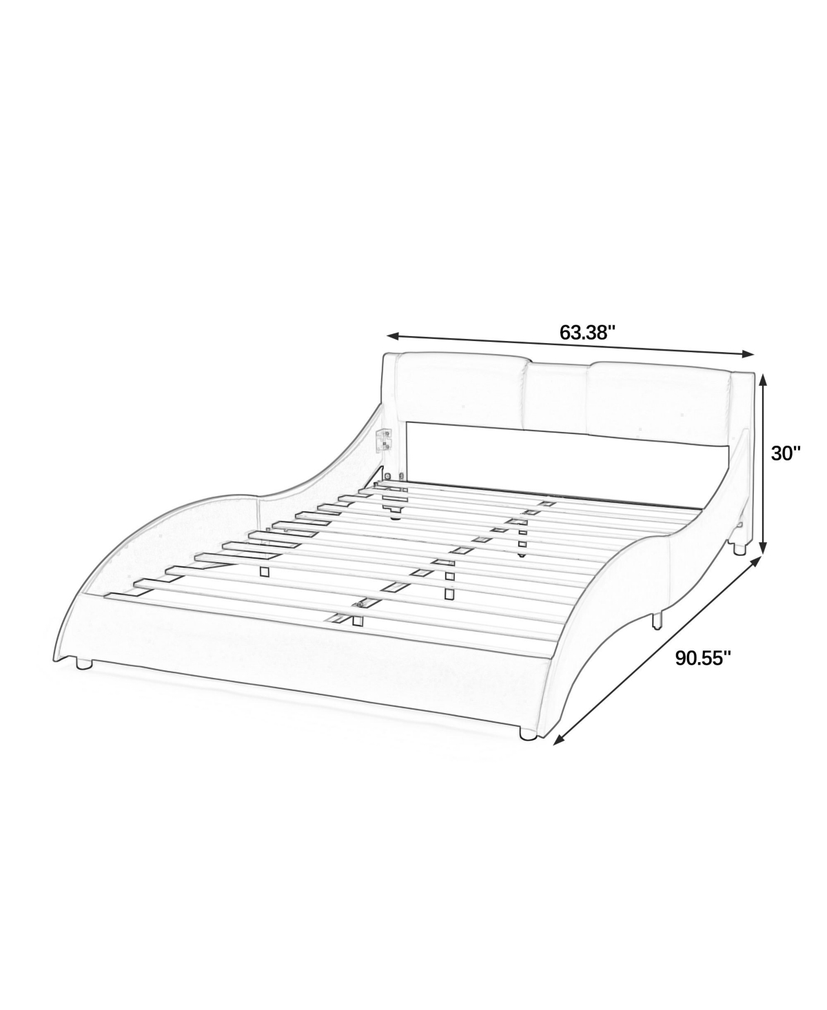 Streamdale Furniture ModernFaux Leather Platform Bed with Curved Headboard - White