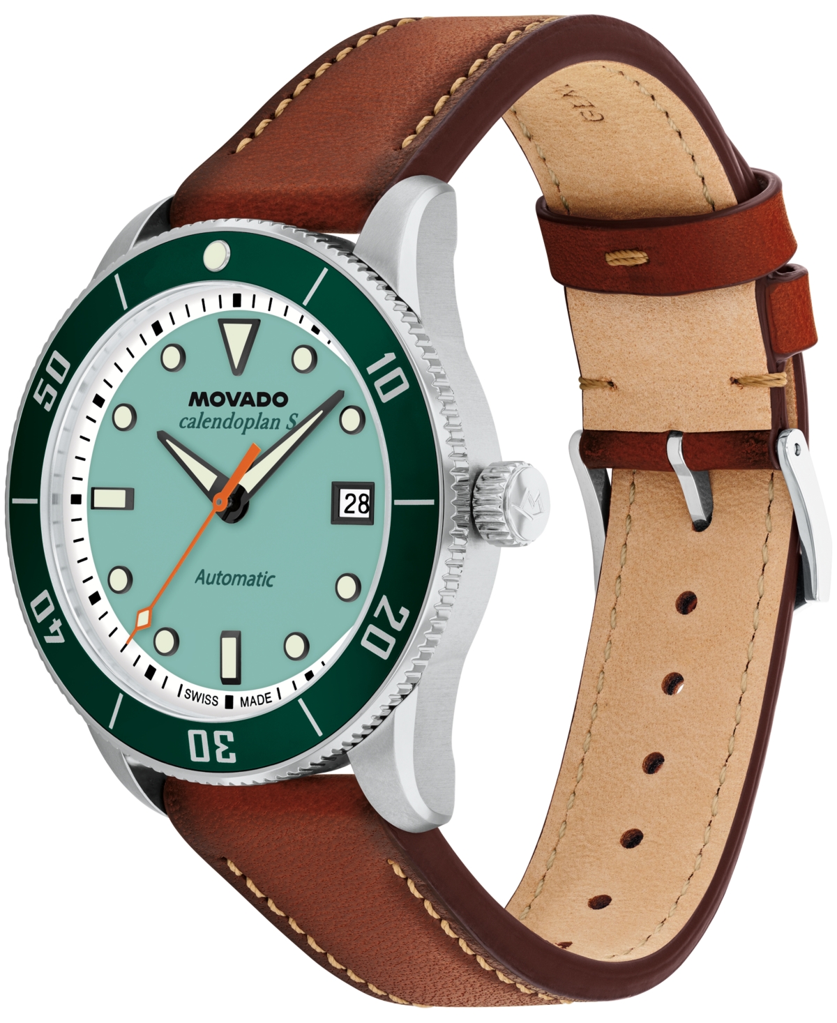 Movado Men's Calendoplan S Swiss Automatic Cognac Leather Watch 40mm In Brown