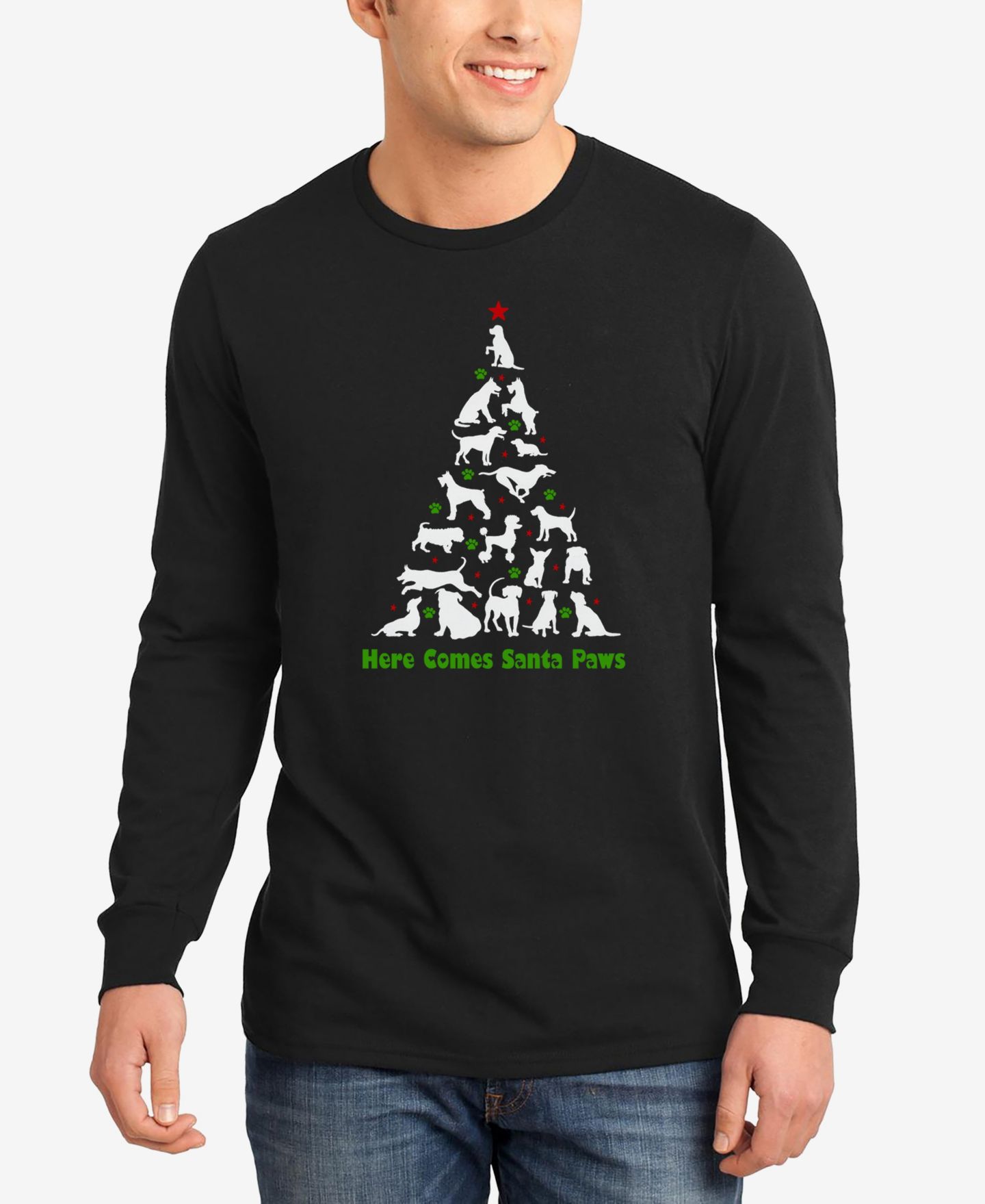 Мужская футболка LA Pop Art Here Comes Santa Paws Word Art Long Sleeve, цвет: Чёрный — фото 1