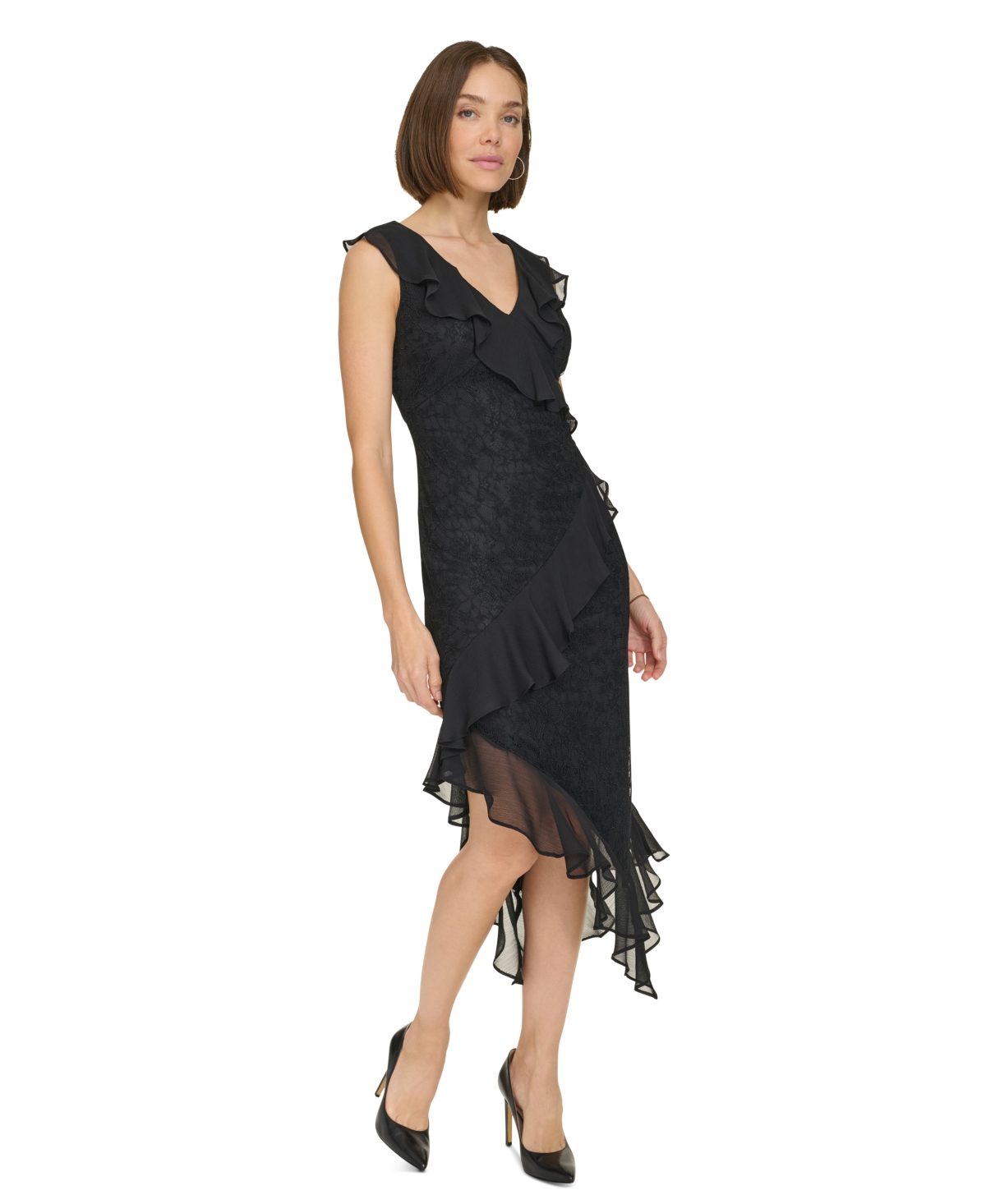 Tommy Hilfiger Women's Chiffon-Ruffled Lace Dress