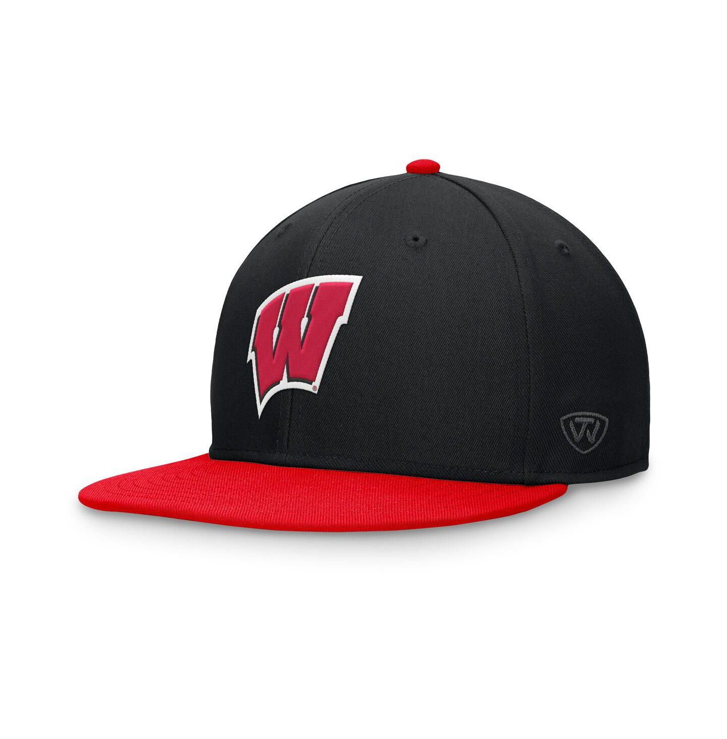 Мужская кепка Top of the World Black/Red Wisconsin Badgers Rally Two-Tone Fitted Hat — фото 1