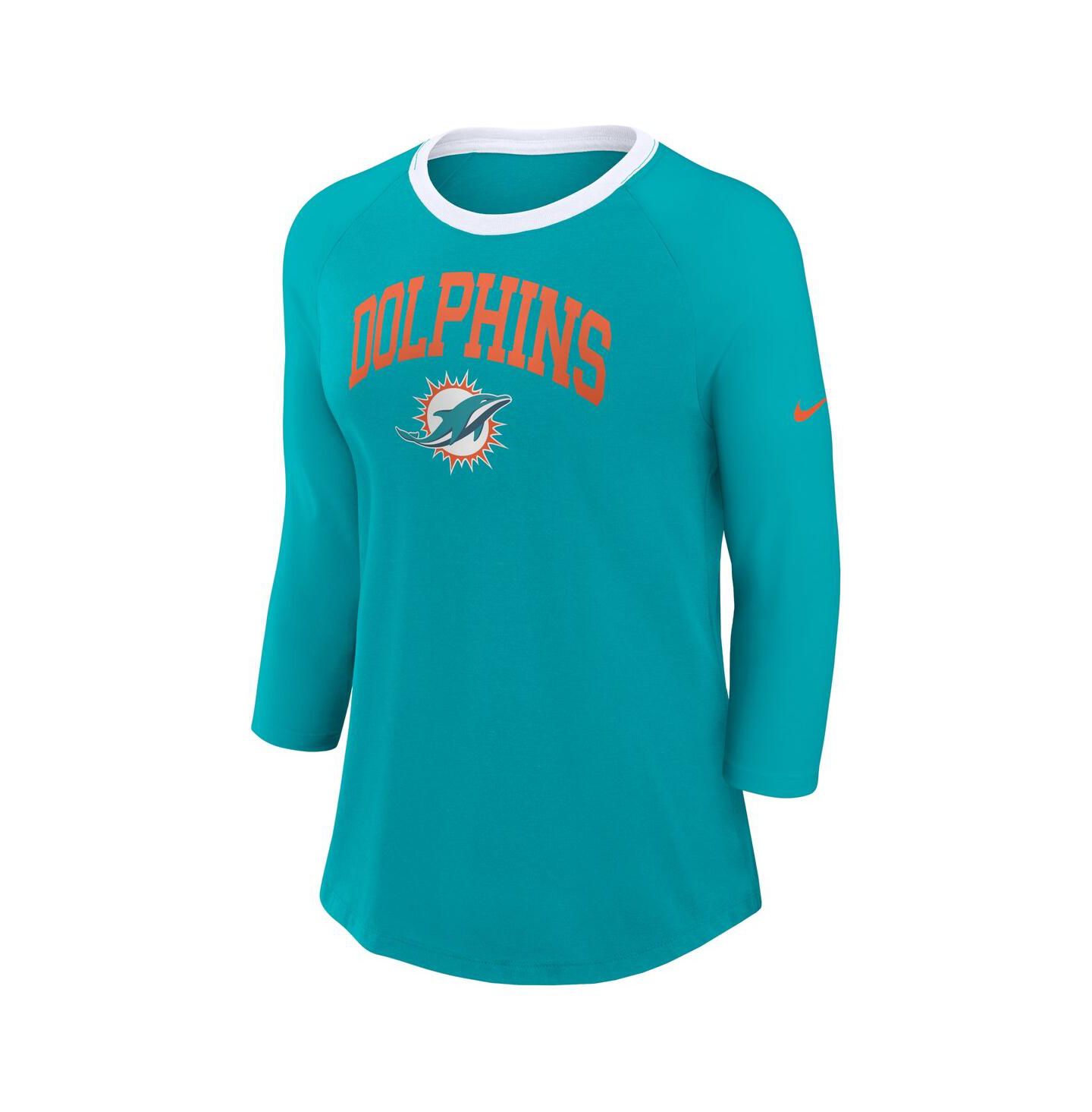 Женская футболка Nike Aqua Miami Dolphins Raglan 3/4 Sleeve — фото 3