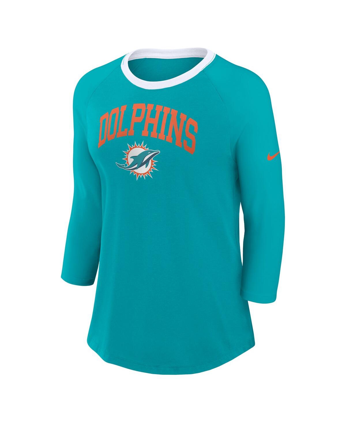 Nike Women's Aqua Miami Dolphins Raglan 3/4 Sleeve T-shirt In Aqua