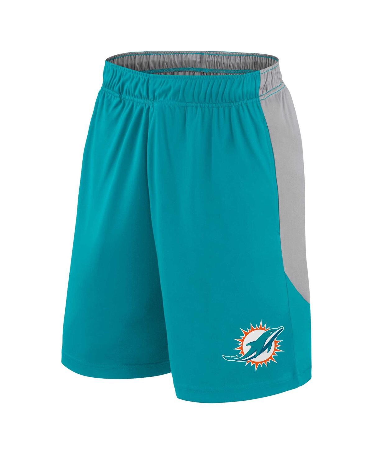 Fanatics Men'sMiami Dolphins Big Tall Team Logo Shorts - Aqua, Silver