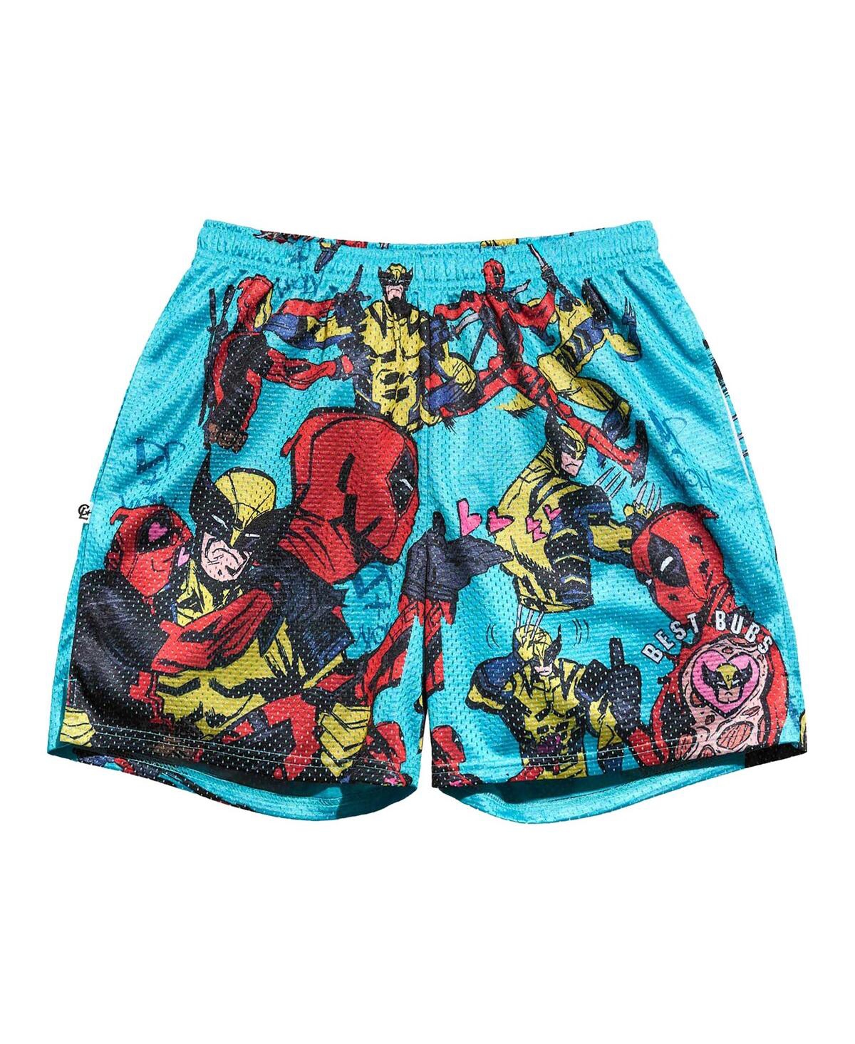 CHALK LINE MEN'S LIGHT BLUE DEADPOOL WOLVERINE BEST BUBS RETRO SHORTS 