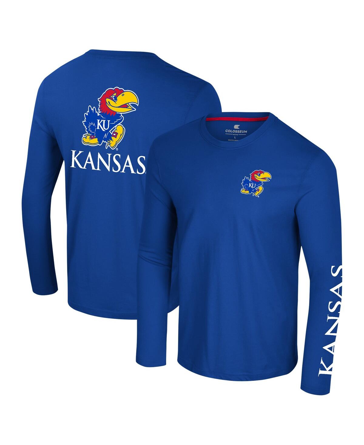 Colosseum Men's Royal Kansas Jayhawks Logo Lockup 3-hit Active Blend Long Sleeve T-shirt In Royal